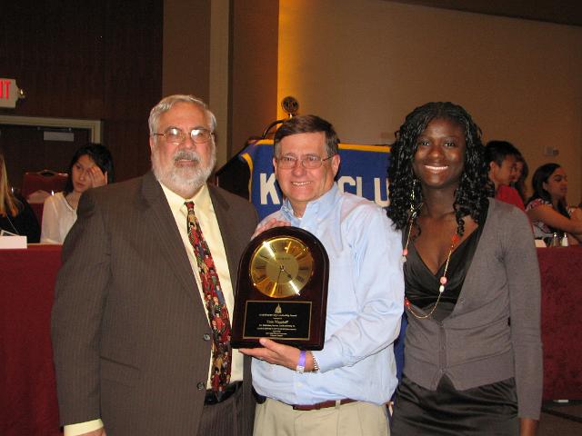IMG_6866.JPG - “The Scott Hunter Key Leadership Award” for “dedication, service and leadership to the Capital District Key Club International” was presented to Tom Wagstaff by Governor Samah McGona and Key Club Administrator Joe Stankus for his years of service.  Well done, Tom.