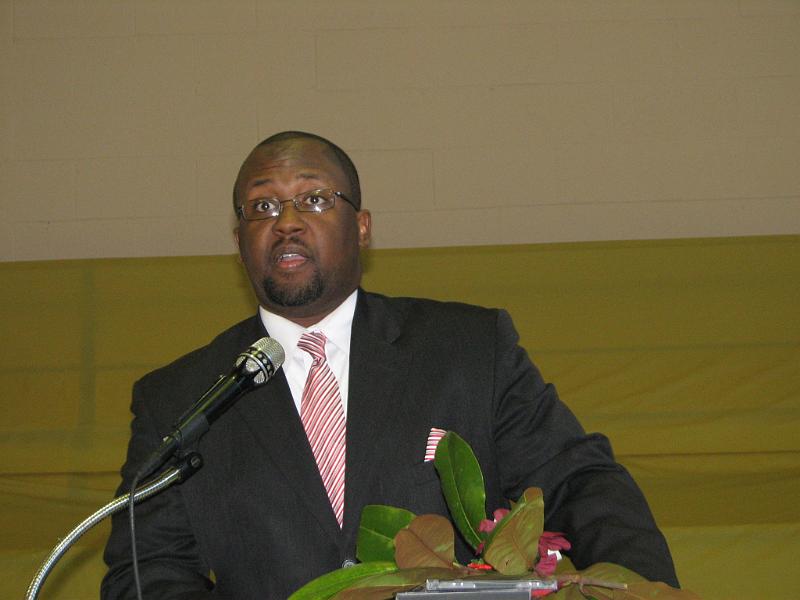 IMG_6025.JPG - The Key Note Speaker of the Dr. King Memorial Service was The Reverend Ishmael Mitchell from Atlanta who told the moving details of Dr. King’s early life saying “when destiny calls, you must answer”.   Then recounted Dr. King’s last day and what it represents to so many of us.  (Please read the accompanying article.)  Here Reverend Mitchell is shown during his presentation.