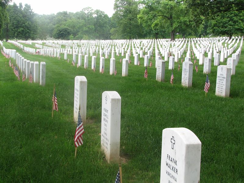 IMG_3231.JPG - The graves of Arlington National Cemetery, Memorial Day 2009, decorated with American Flags in rememberance of those who have served and lost their lives in defense of liberty and freedom.