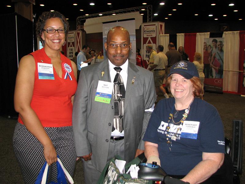 IMG_3654.JPG - CDK delegates Bernadeen Zivkovic, President Elect of Bethesda Club, Past Governor Nat Lynwood Watson, Sheppard Park, and Past President & LG Elect Rosemary Cummings of Rehoboth Beach, DE, on the job.  Rosemary is at the convention sporting casts for a broken wrist and broken ankle so she’s driving a wheel chair.  Now that’s commitment!
