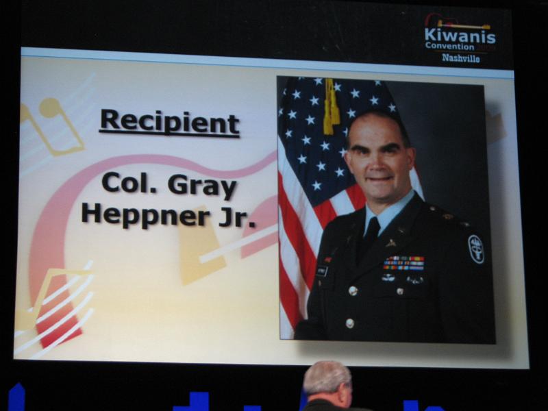 IMG_3681.JPG - This year the recipient of the 2009 World Service Medal is United States Army Colonel Donald Gray Heppner, Jr., M.D.  He is a research medical doctor at the Walter Reed Army Institute of Research, Silver Spring, Maryland, for his research in working toward a vaccine against malaria.  Over 1.5 million die each year of malaria world wide.  More than 3,000 children die every day mostly in Africa, Southeast Asia and Latin America.