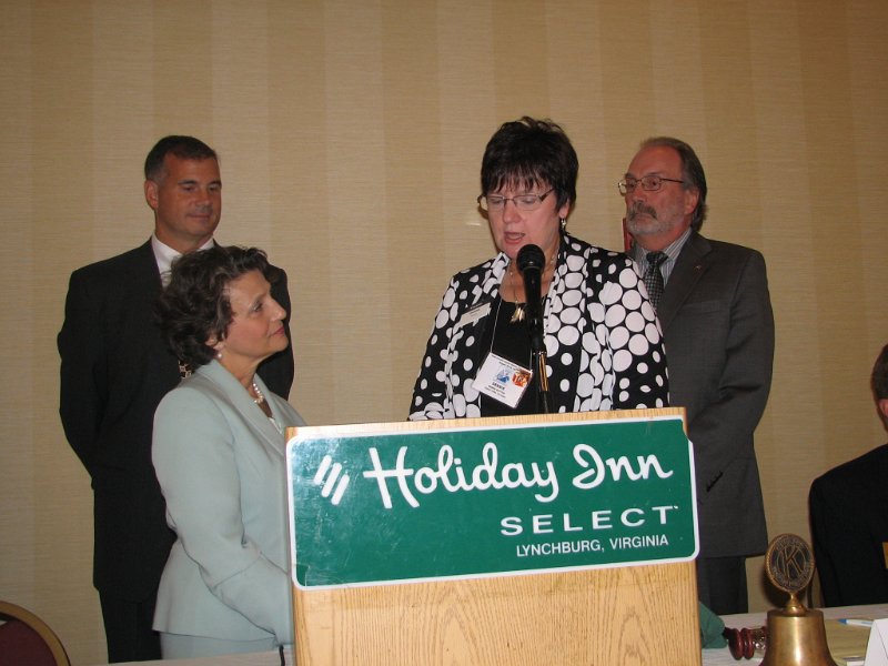 IMG_1895.JPG - The Honorable Joan Foster, Lynchburg Mayor, inducted as the newest member of the Kiwanis Club of Lynchburg. (L to R) Dist. Conv. Chairman David Heppner, Joan Foster, Debbie Button, KI Trustee Dr.John Button.