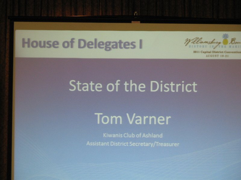 IMG_5168.JPG - Governor Tom Varner gives the State of the Capital District report as the new District Secretary-Treasurer, picking up the mantel of retiring Secretary-Treasurer Ellis Stroup after 36 years of service to the District and KI. Much more on Ellis’ retirement will come later.